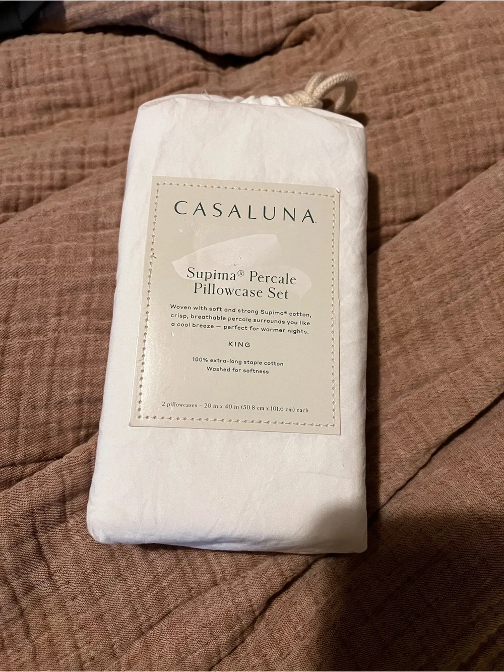 Casaluna White Supima Percale King Pillowcase Set